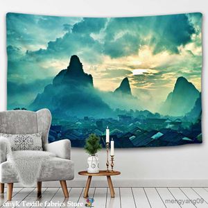 Tapestries Live Foto Clear Mountain en Green Water Grote landschap Gedrukte Tapijtwand Hangende Wall Art Home Decor R230815