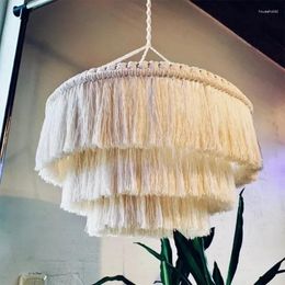 Tapices para sala de estar, decoración del hogar, macramé bohemio con borlas, pantalla de lámpara colgante de tejido nórdico, cubierta de luz bohemia