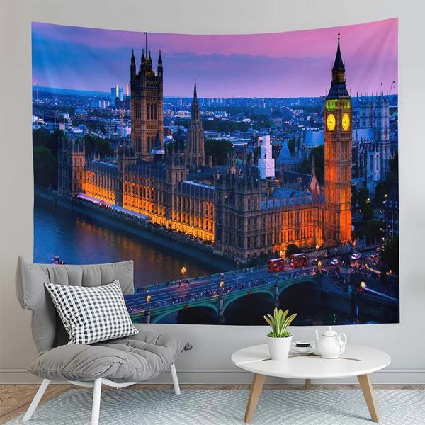 Tapisseries London Big Ben Tapestry Night City View Westminster Bridge Home salon chambre à coucher mur moderne art