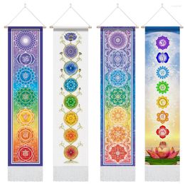 Tapisseries Lotus Chakras Tapisserie Tenture murale Yoga Longue verticale avec pompon pour la décoration intérieure 12,8 x 51,2 pouces