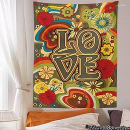Tapisseries Love and Flowers mur suspendu tapissery rétro 70S 60's Hippie Floral Art fond de chambre décor de la chambre à coucher de chambre à coucher