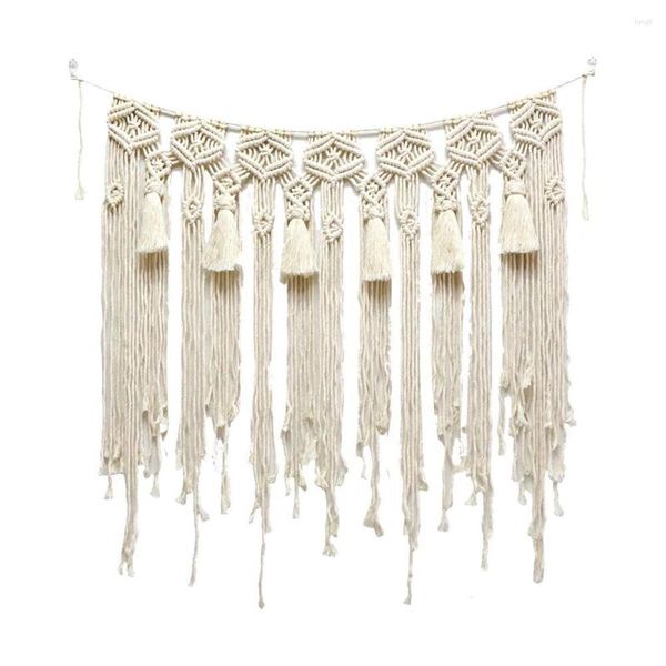 Tapices de macramé, tapiz colgante de pared bohemio tejido de algodón puro, adornos de ventana de encaje grande, decoración de cortina de deshierbe