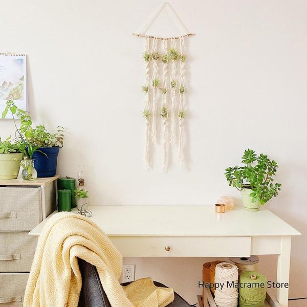 Tapices Macrame Boho Home Wall Tapiz decorativo Cuerda Soporte para plantas Decoración Cesta tejida Balcón Jardín Dormitorio Colgador Sin plantas