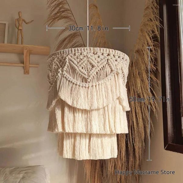 Tapisches Macrame Chandelier Lampe Shade Lantern Fringe Bohemian Pendant Lighting Filmade - Sans