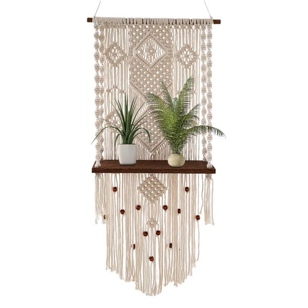 Tapisseries Macramé Étagères suspendues Étagère tissée à la main Intérieur Extérieur Flottant Bois Étagère décorative Faite à la main Corde Boho Étagère Cadeau ForTapestr