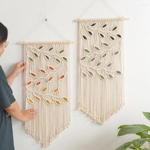 Tapisseries Macramé Suspendu Tapisserie Dream Catchers Feuilles Motif Tissé À La Main Boho Mur Art Décor Pour Appartement Dortoir Décoration