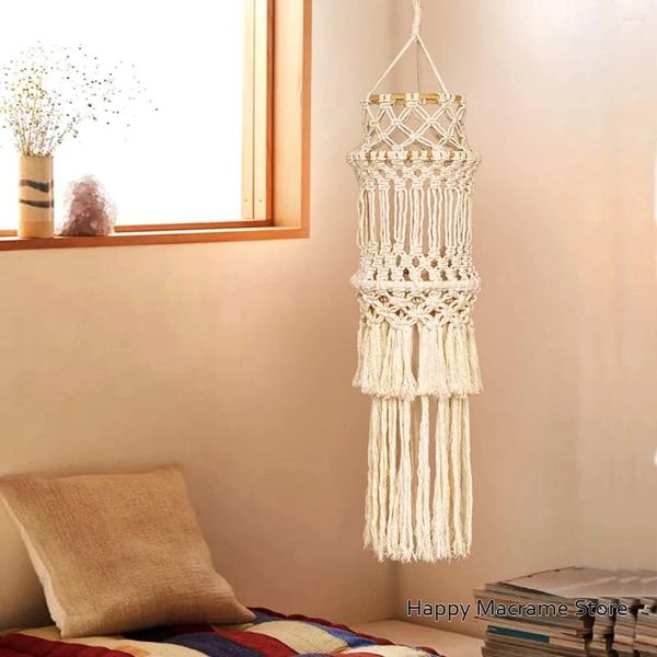 Tapices Macrame Lámpara Sombra Boho Tapiz Linterna Colgante Hecho a mano Decoración de la boda Hogar para la oficina moderna Dormitorio Sala de estar Dormitorio de la guardería