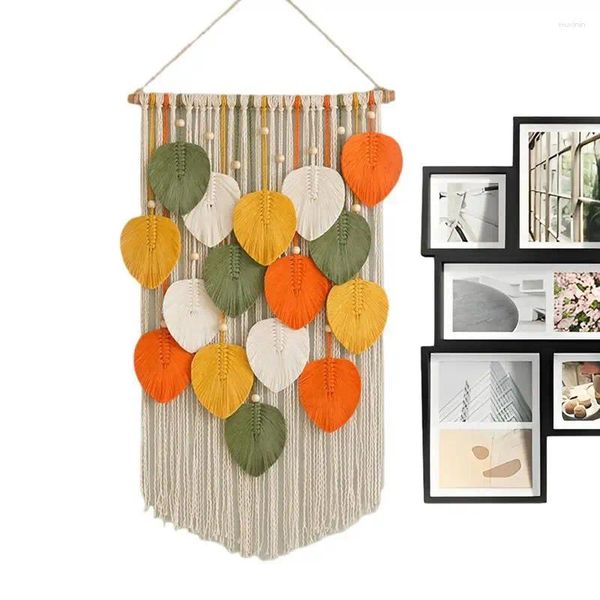 Tapisses Macrame Feuilles murales Décor de paroi bohème décoration d'ornement tissé pour la cuisine pour salle de bain salon de chambre à coucher