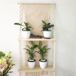 Tapisses macrame Panier de plante panier panier bohème étagère à main à la main tapisserie double couche décoration de jardin à la maison