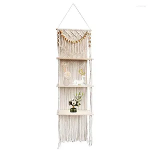 Wandtapijten Macrame Plant Hanger Plank 3 Band Decor Binnen Buiten Drijvende Houten Plank Decoratief Boho