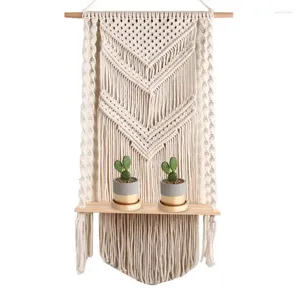 Tapisches Macrame Plant Hanger Shelf Decor 17.3x31.5 pouce intérieur extérieur étagère en bois flottant corde à main