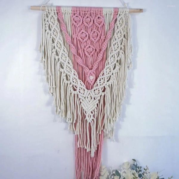 Tapices Macrame Tapiz Boho Decoración Estilo nórdico Tejido a mano Rosa Colgante de pared Sala bohemia Arte de la sala Decoración del hogar