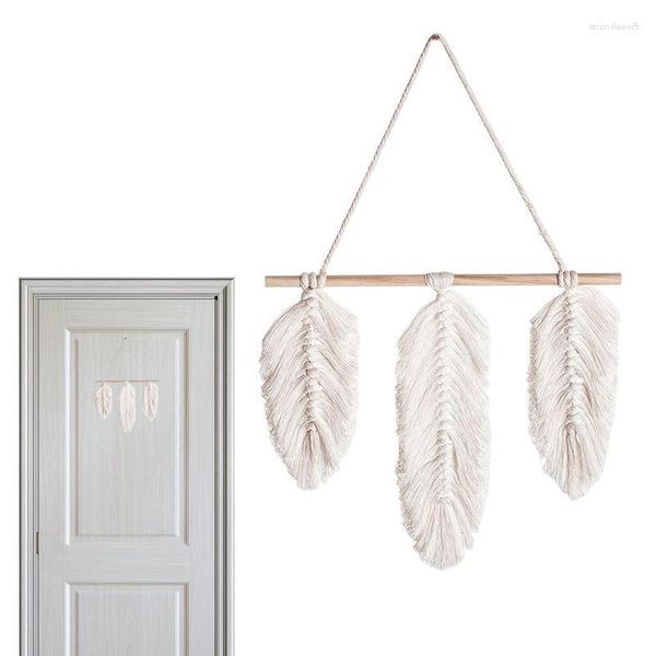 Tapisses décor de masse macrame feuilles tressées chambre suspendue avec des glands Boho White Woven Corde pour chambre à coucher