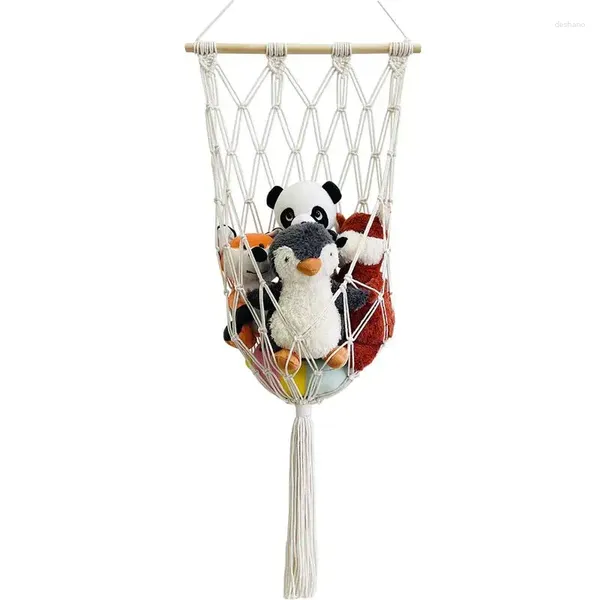 Tapices Macrame Wall Hang Toy Net Bohemia Almacenamiento para juguetes Transpirable Bohemio Organizador Dormitorio Sala de juegos Nursery