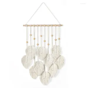 Tapisseries Macramé Tenture murale Boho Décoration Tapisserie avec perles et feuilles en bois durables