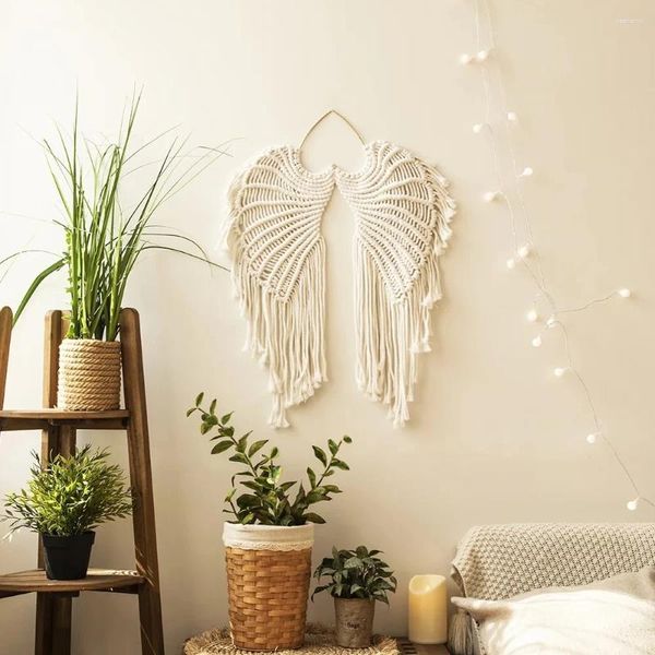 Tapices Macrame Colgante de pared Tapiz bohemio Alas de ángeles Tejido Decoración bohemia Decoración del hogar Apartamento Sala de estar Dormitorio Atrapasueños