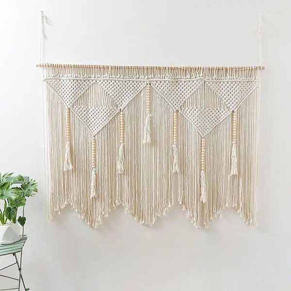 Tapices Macramé Colgante de pared Tejido a mano Cuerda de algodón bohemio Tapiz bohemio Decoración del hogar 110x150 cm (sin palos de madera)