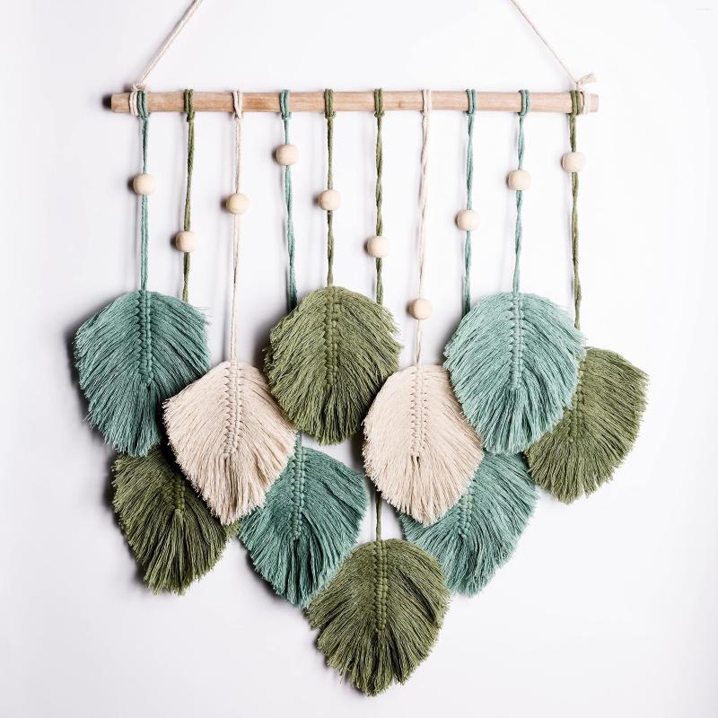 Tapisseries macrame vägg hängande blad - stor chic fjäder boho dekor handgjorda garn vävt konstblad tapestry för nu