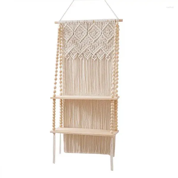 Tapices Macrame Colgante de pared Planta Decoración Estante Interior Al aire libre Estantes de madera flotantes Decorativos Cuerda hecha a mano Estantería Boho para plantas