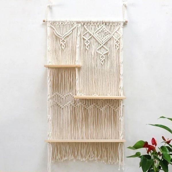 Tapices macrame pared estante colgante estantes de estante de estantería de 3 niveles organizador de decoración de colgador para almacenamiento en el hogar planta hecha a mano interior