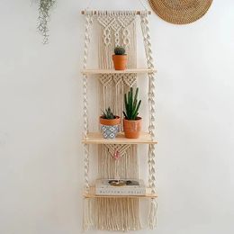 Wandtapijten Macrame Muurhangend Tapijt Met Houten Plank Handgeweven Bohemen Kwastje Gordijn Bruiloft Backgrou Boho Decor 231218