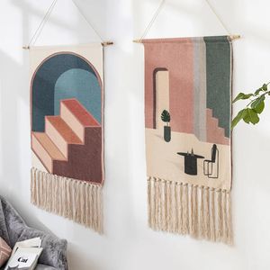 Wandtapijten Macrame Wandtapijt Scandinavisch Katoen Kwastje Handgemaakt Geweven Boheems Geometrisch Canvas Doek Thuis Woonkamer Boho Decor 231124