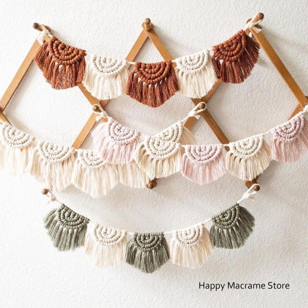 Tapisseries Macramé Tenture Murale Tapisserie Doux Mini Guirlande Tissé À La Main Boho Décoration Bohème Décor Pour Salon Enfants Bébé Cadeau