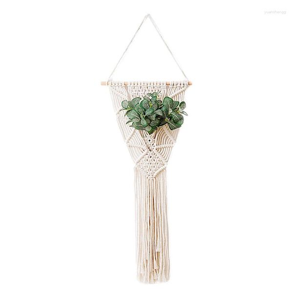 Tapices Macrame Colgantes de pared Boho Tapiz Bohemio Arte Decoración Hilo de algodón con cesta de flores y soporte de planta para