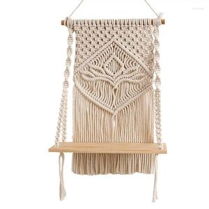 Tapisseries macramé mur suspendu plante étagère bois flottant rustique blanc Boho étagères organisateur à la main tissé corde bohème