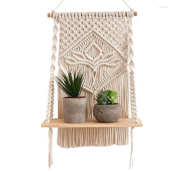 Tapisseries macrame mur suspendu étagère de plante en bois flottant rustique flottant des étagères blanches boho organisateur corde tissée à la main