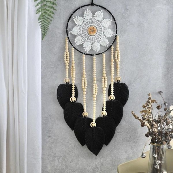 Tapices macrame con hojas tejidas Beads Decorativo pared de pared adornado para el automóvil del hogar decoración de la habitación del dormitorio