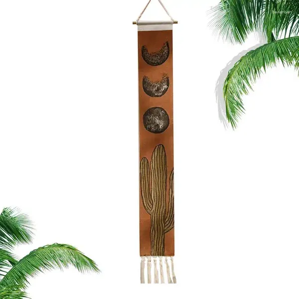 Tapisseries Macramé Tissé Mur Art Boho Cactus Décor De Pépinière Soleil Et Lune Gland Bannière Simple Décoration De Fond À La Main