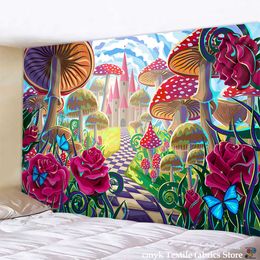 Tapices Magic Forest Tapiz Colgante de pared Seta roja Tapices de pared decorativos Arte Alfombra de pared Decoración para el hogar Boho Hippie Tapiz T230217