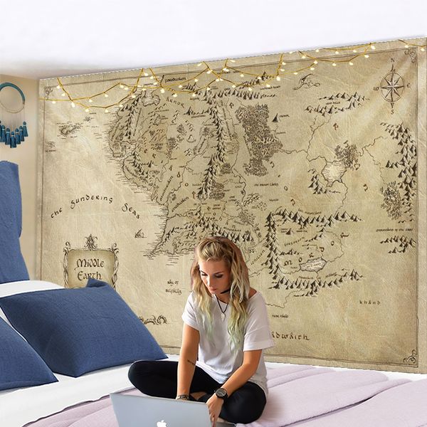Tapisseries carte magique de la terre du milieu tapisserie Art tenture couverture couvre-lit jeter maison chambre décor 221006