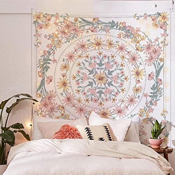 Tapisseries Mandala Floral Médaillon Tapisserie Esquissé Fleur Plante Boho Tenture Murale Pour Chambre Salon Dortoir Décor À La Maison