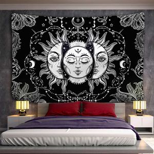 Гобелены Мандала гобелен белый черный солнце и луна гобелен настенный таро хиппи настенные коврики декор в общежитии одеяло
