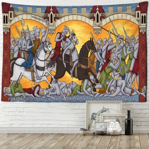 Tapestries Medieval Warrior Tapestry Wall Hangende oude cultuur Gedrukte hippie doek Home Decor Vintage 221006