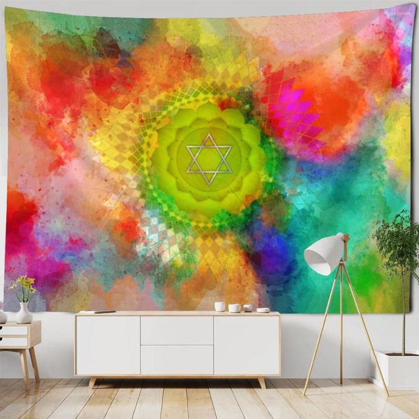 Tapisseries méditation chakra tapissery mantra mur suspendu en tissu décoration yoga mat bohemian room art