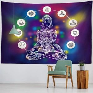 Tapices meditación siete chakra tapiz pared colgante yoga fondo de tela arte bohemio dormitorio sala de estar decoración del hogar