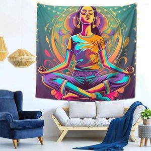 Tapestries Meditatie Spirituele set serie wanddecor tapijt met barb -clips decoratieve aanpasbare cadeau polyester heldere kleur