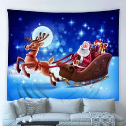 Wandtapijten Vrolijk Kerstfeest Groot Tapijt Cartoon Kerstman Elanden Maan Nachtscène Achtergrond Muuropknoping Doek Kind Kind Slaapkamer Home Decor