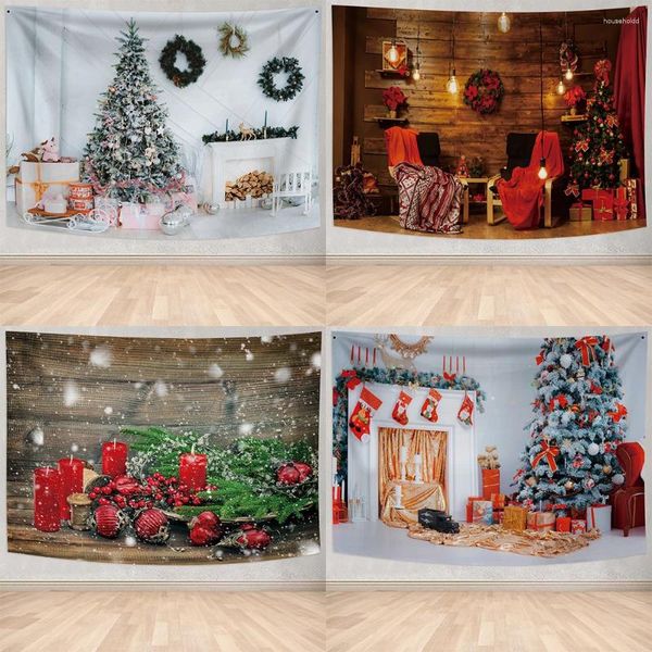 Tapisseries joyeux noël père noël cheminée cadeau imprimé maison salon chambre décoration murale tapisserie