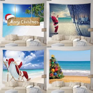 Tapisseries Joyeux Noël Tapisserie Thème De Noël Tenture Murale Océan Paysage Père Noël Arbre De Noël Décor De Vacances Fond Serviette De Plage 231207