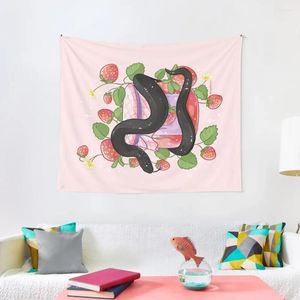 Tapestries Mexicaanse zwarte kingsnake met aardbeien tapijtwand Art deco esthetische decoratie wallpapers home decor