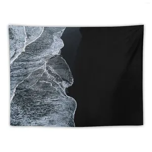 Tapisses ondes minimalistes et plage de sable noir en Islande - Paysage Pographie tapisserie esthétique décor de chambre suspendue suspendue