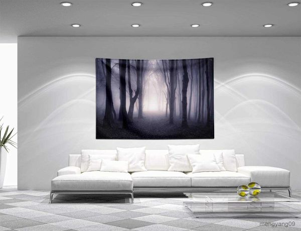 Tapices de bosque brumoso Tapestry Wall Hanging Scary Fantasy Foggy Forest Fackdrop Fantasy Fantasy Woods Landscape Gothic Decor Tapestry R230812