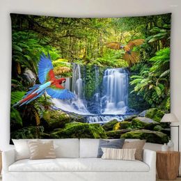 Tapices modernos 3d bosque paisajismo tapiz selva tropical tropical jardín al aire libre cascada río casero pared colgante decoración moral