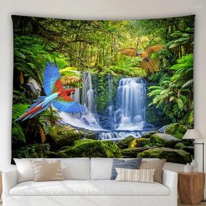 Tapisseries Modern 3D Forest Landscape Tapestry Jungle Tropical Rainforest Outdoor Garden Waterfall River Home Mur Hanging Decor Art Mural