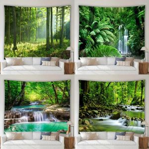 Tapestries Modern Jungle Landscape Tapestry Tropical Rainforest Mountain Forest Waterfall Outdoor Home Garden Wall Hanging Decor Art Mural Mural