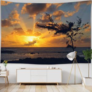 Tapisseries Lune et mer coucher de soleil paysage tapisserie tenture murale plage ciel étoilé tapisserie maison esthétisme décor pour salon chambre